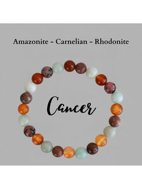 Zodiac Cancer Bracelet Amazonite-Carnelian-Rhodonite 🦩